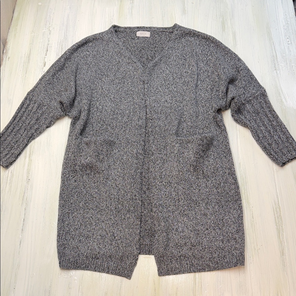 Sage The Label Marled Gray Longline Open-Front Relaxed Fit Cardigan Sweater Sz M